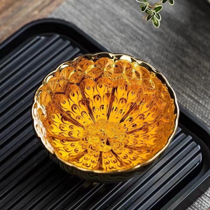 PEWRESLORS Beautiful Colorful Glaze Ceramic Tenmoku Tea Cup Handmade JianZhan Chinese Teaism Kungfu Tea Cup Tea with Gift Box(Gold Peacock) - Image 2