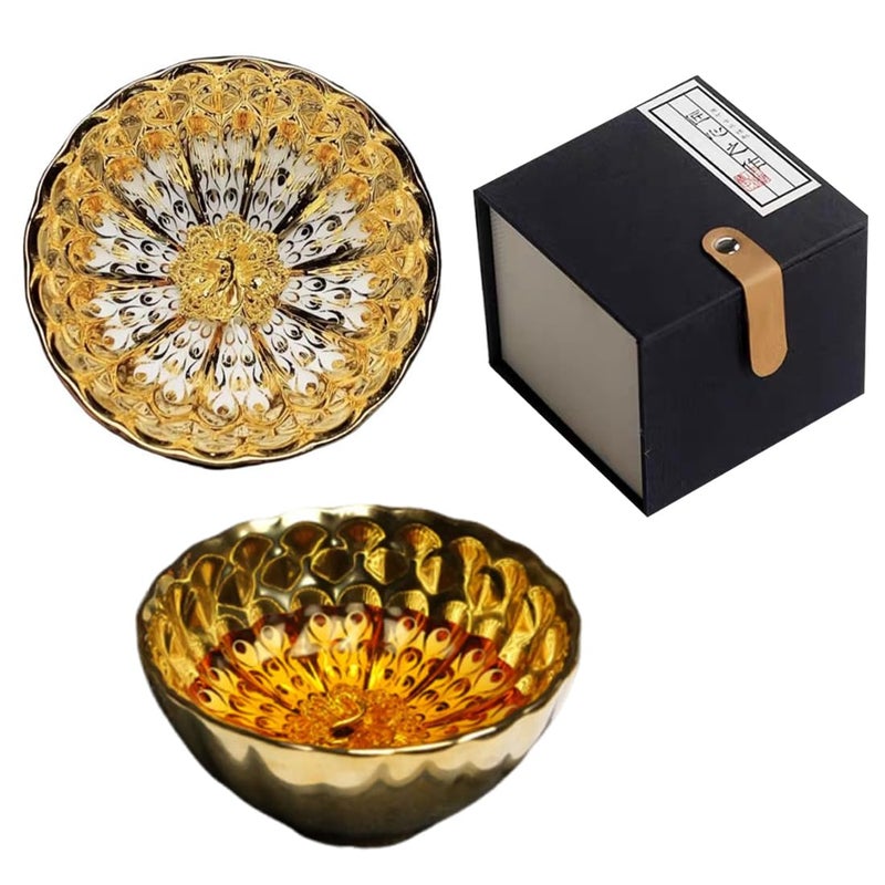 PEWRESLORS Beautiful Colorful Glaze Ceramic Tenmoku Tea Cup Handmade JianZhan Chinese Teaism Kungfu Tea Cup Tea with Gift Box(Gold Peacock) - Image 1