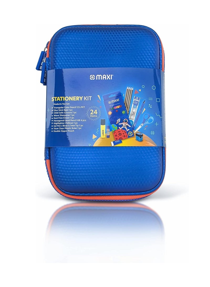 Maxi 24-Piece School Stationery Kit Double Zipper Pencil Case Blue - Image 5