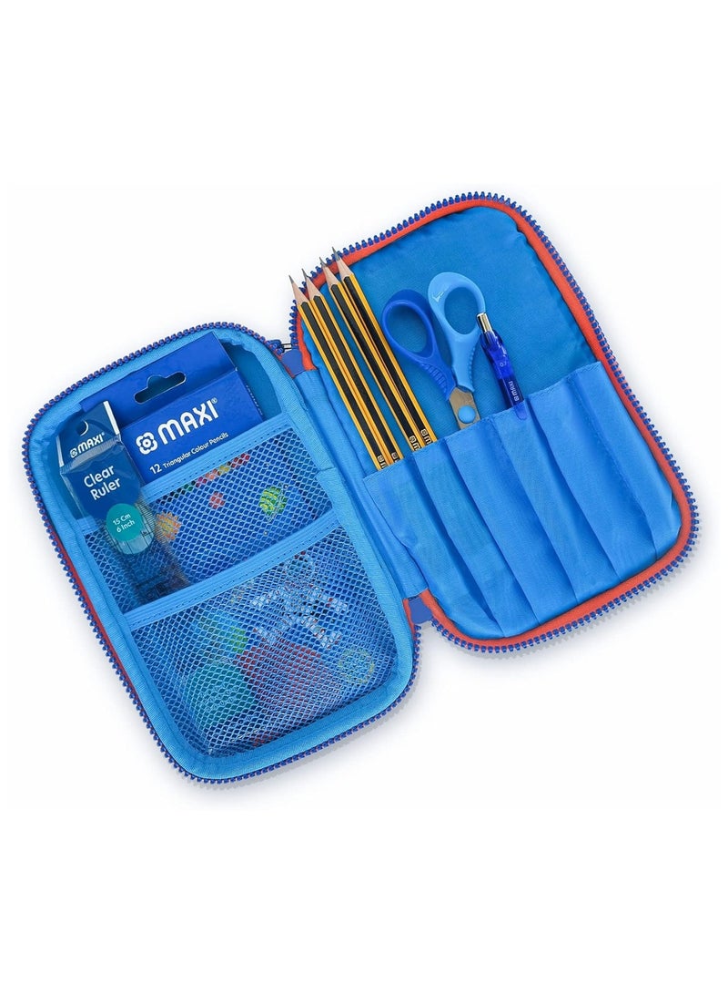 Maxi 24-Piece School Stationery Kit Double Zipper Pencil Case Blue - Image 3