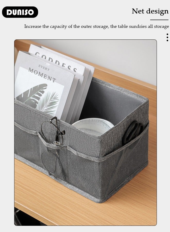 DUNISO 3pcs Dressing Table Storage Box with Side Pockets, Home Storage Bins for Foldable Fabric, Suitable for Family Bedroom Wardrobe Office Storage Box - Image 5