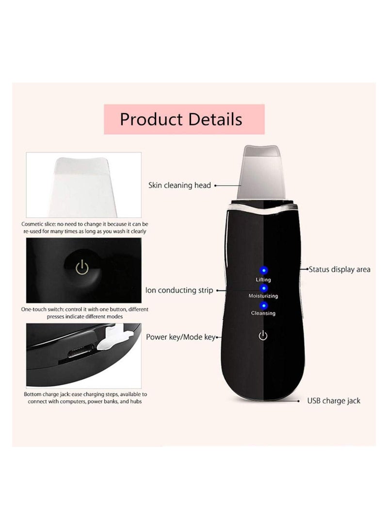 Generic Ultrasonic Skin Facial Scrubber Face Spatula, Professional Deep Cleaning Skin Dirt Blackhead Remover Reduce Wrinkles and Spot Facial Lifting Peeling Skin Care Beauty Device Tool (Black)  - Image 5