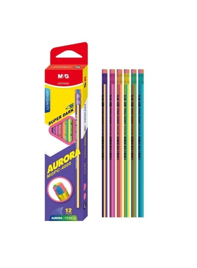 M&G Super Dark Aurora Pencil Pack, HB Lead 12-Pack for Vibrant, Dark Writing in Notes and Sketches - Image 1
