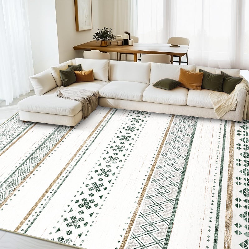 BESTSWEETIE 8x10 Area Rugs for Living Room Washable Moroccan Farmhouse Neutral Geometric Low Pile Non-Slip Soft Print Pattern Rug for Bedroom Kitchen Dining Room Entryway Green/Brown/Brown - Image 1