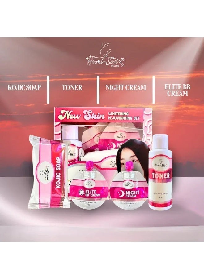 Hami-San مجموعة تجديد البشرة المشرقة المتكاملة مع صابون كوجيك، تونر مرطب، كريم ليلي مغذي وكريم بي بي النخبة للعناية اليومية بالوجه والحماية - Image 3