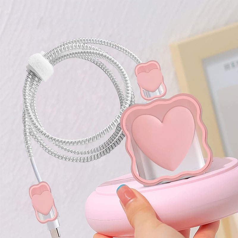 FACTOTECH iPhone Charger Protector Case with Carrying Bag Compatible for Apple 18W 20W iPhone 15 14 13 12 11 Pro/PRO MAX Adapter and Lightning Cable Protective Sleeve with Pouch Case(Pink Heart) - Image 3