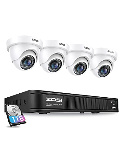 Zosi نظام كاميرات الأمن المنزلية ZOSI 3K 5MP Lite H.265+، مسجل DVR للمراقبة 8 قنوات مع كشف المركبات والبشر بالذكاء الاصطناعي و4 كاميرات CCTV قبة مقاومة للعوامل الجوية بدقة 1080p، رؤية ليلية حتى 80 قدم، 1TB HDD - Image 1