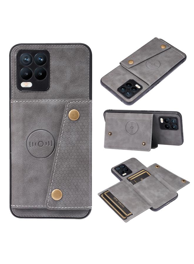 S-TOP Case For OPPO Realme 8 / 8 Pro Double Buckle PU + TPU Shockproof Magnetic Protective Case with Card Slot & Holder - Image 1