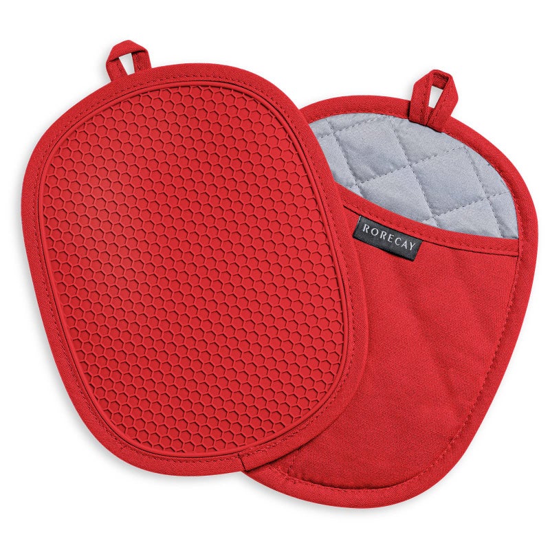 2Pack Silicone Pot Holders for Kitchen Heat Resistant up to 500F NonSlip Large Hot Pads with Pocket Quilted Liner Trivets for Countertops Hot Pots and Pans 98 x 76 Inch Red