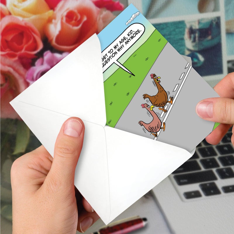 NobleWorks, Funny Birthday Greeting Card with 5 x 7 Inch Envelope (1 Card) Bday Chicken Road C10870BDG - Image 4