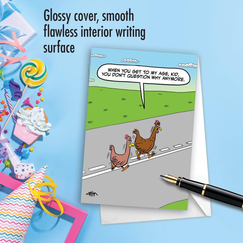 NobleWorks, Funny Birthday Greeting Card with 5 x 7 Inch Envelope (1 Card) Bday Chicken Road C10870BDG - Image 5