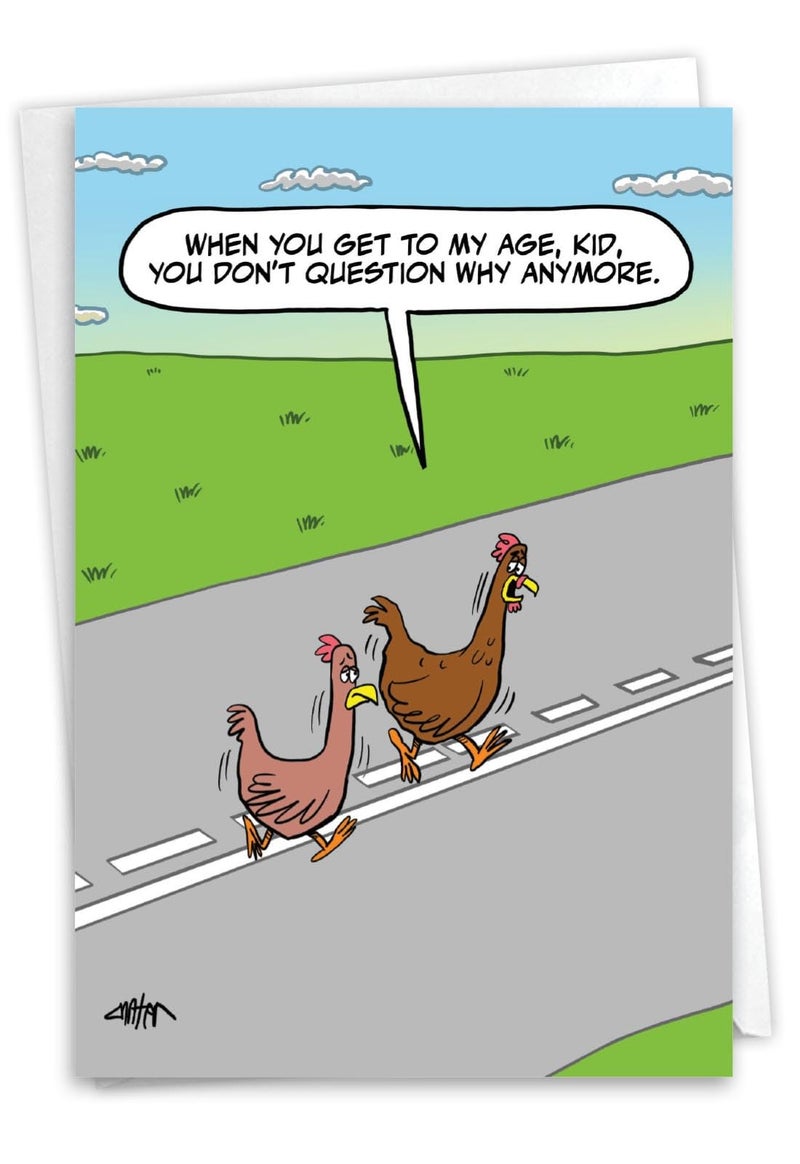 NobleWorks, Funny Birthday Greeting Card with 5 x 7 Inch Envelope (1 Card) Bday Chicken Road C10870BDG - Image 1
