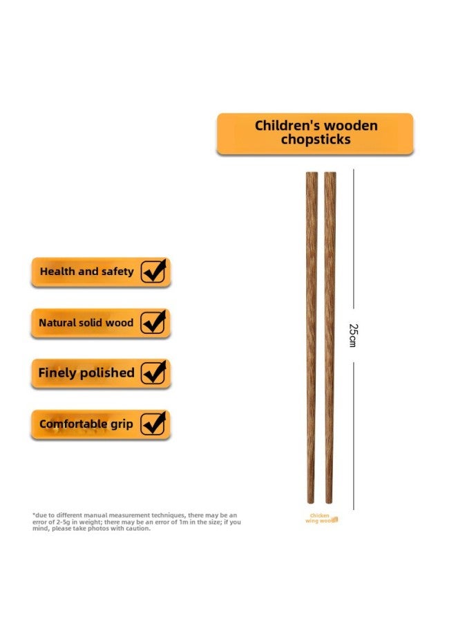 Portable Chopsticks Household Solid Wood Chicken Wings Wooden Paint-free Wax-free Children's Kindergarten Children's Short Chopsticks Baby's Wooden Chopsticks-Color:Chicken Wings Regular Chopsticks/25cm  - Image 1
