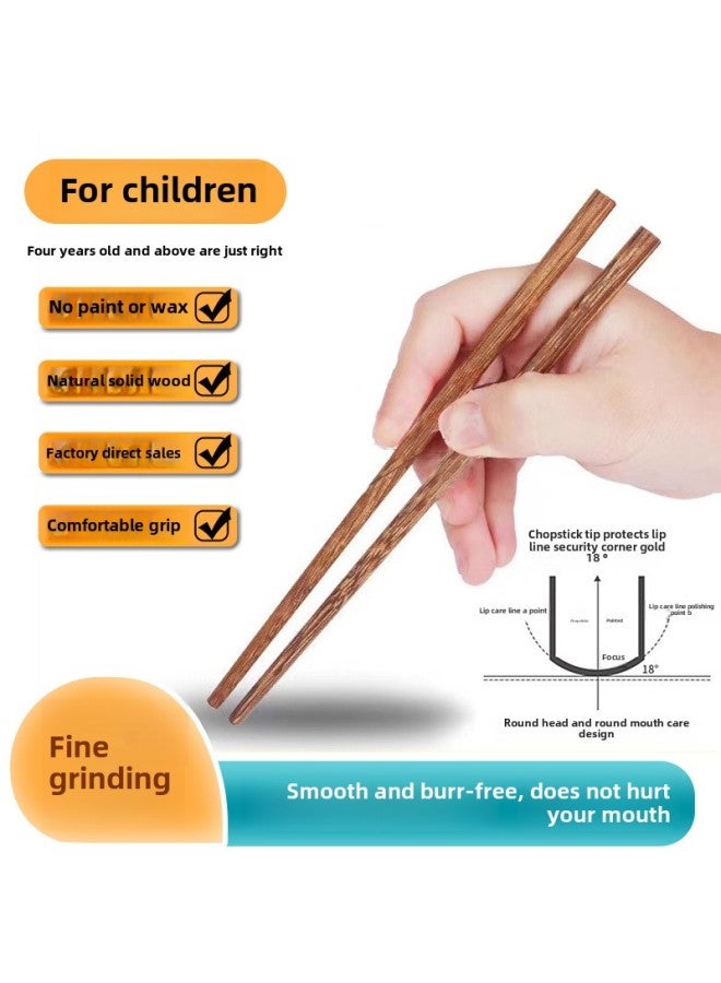 Portable Chopsticks Household Solid Wood Chicken Wings Wooden Paint-free Wax-free Children's Kindergarten Children's Short Chopsticks Baby's Wooden Chopsticks-Color:Chicken Wings Regular Chopsticks/25cm  - Image 2