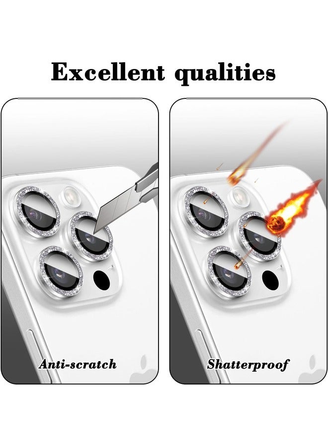 ELTRAZONE Bling Diamond Camera Lens Protector for iPhone 16 Pro/Pro Max - Silver Tempered Glass with Automatic Alignment Rings - Image 4