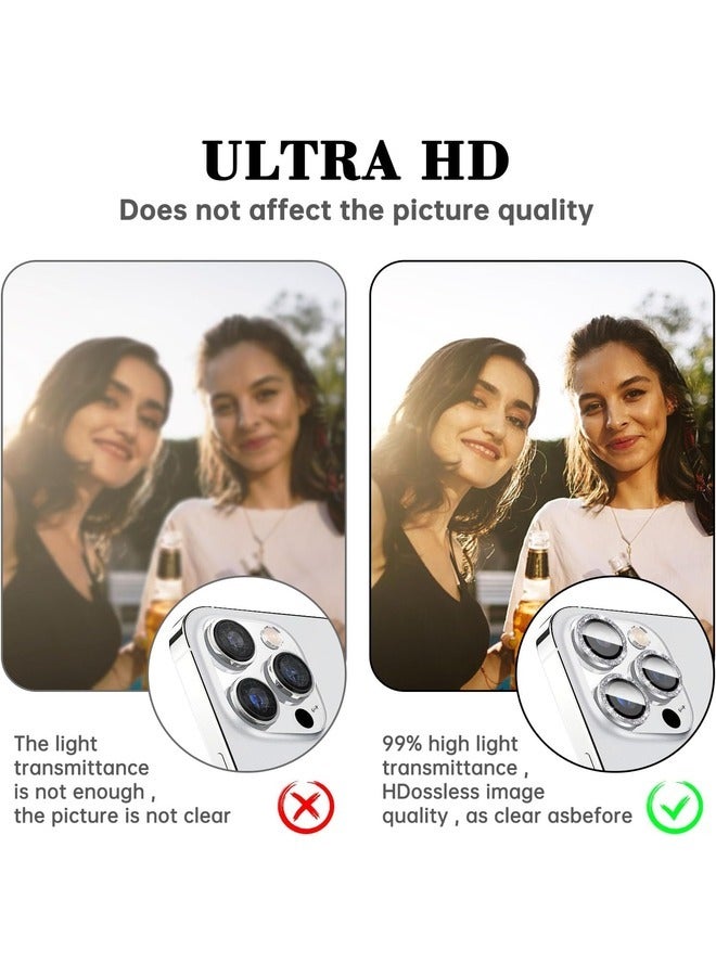 ELTRAZONE Bling Diamond Camera Lens Protector for iPhone 16 Pro/Pro Max - Silver Tempered Glass with Automatic Alignment Rings - Image 5