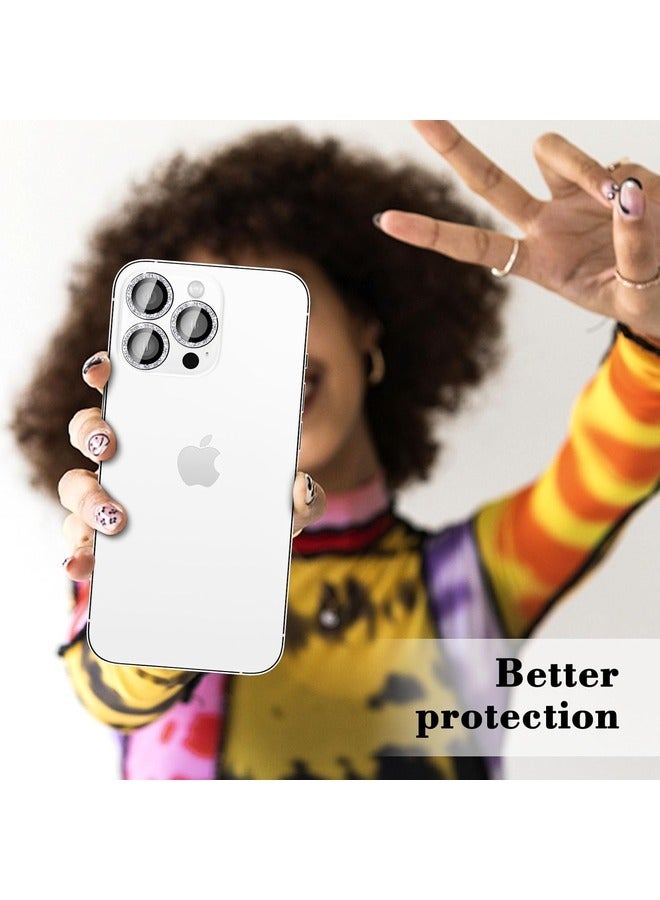 ELTRAZONE Bling Diamond Camera Lens Protector for iPhone 16 Pro/Pro Max - Silver Tempered Glass with Automatic Alignment Rings - Image 3