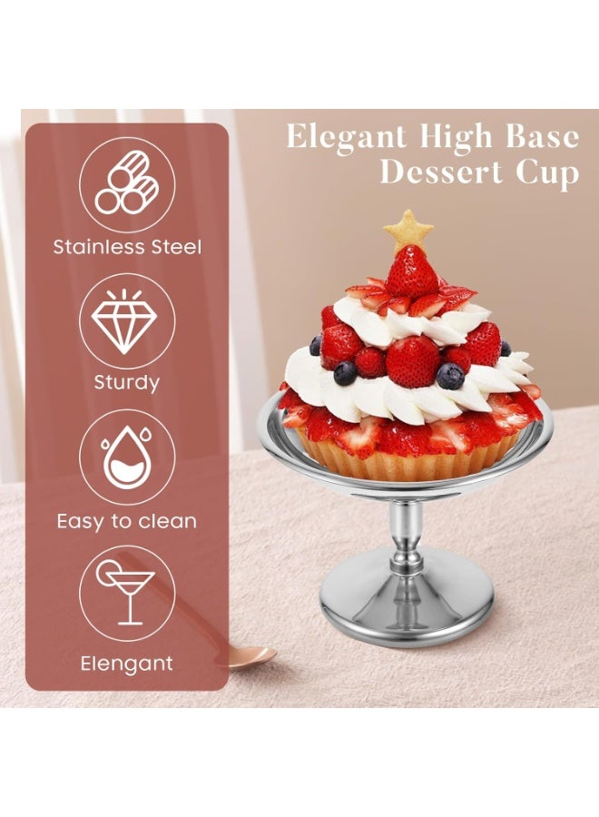 Stainless Steel Dessert Cup, High Base Ice Cream Bowl, Metal Footed Sundae Dish, Elegant Serving Bowls for Candy, Jelly, Fruit, Pudding, Snacks, Party Favors (Silver, 2-Piece Set) - Image 2