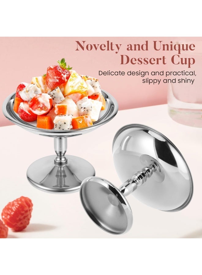 Stainless Steel Dessert Cup, High Base Ice Cream Bowl, Metal Footed Sundae Dish, Elegant Serving Bowls for Candy, Jelly, Fruit, Pudding, Snacks, Party Favors (Silver, 2-Piece Set) - Image 3