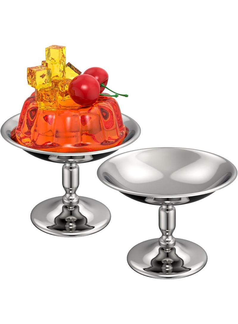 Stainless Steel Dessert Cup, High Base Ice Cream Bowl, Metal Footed Sundae Dish, Elegant Serving Bowls for Candy, Jelly, Fruit, Pudding, Snacks, Party Favors (Silver, 2-Piece Set) - Image 1