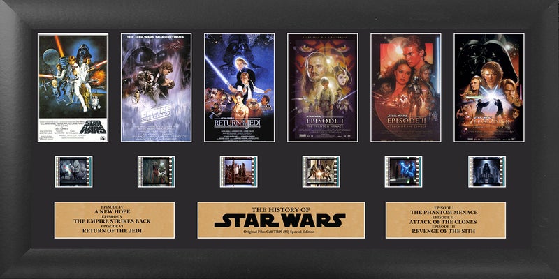 Filmcells FILMCELLS Star Wars Through The Ages Episodes 16 20 x 11 Framed Deluxe Wall Art with 35mm Film from Each Movie  Officially Licensed Collectible with Certificate of Authenticity 
