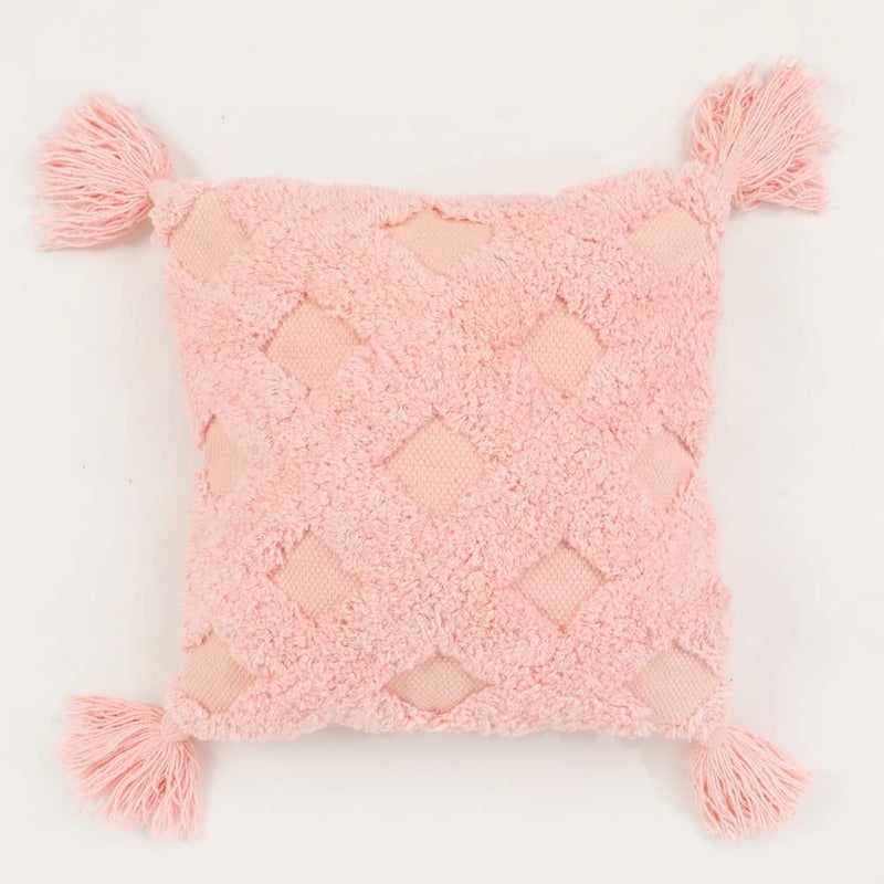 pepme pepme Criss Cross Tufted Cushion Cover Pink 12x12 inches  - Image 2
