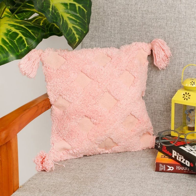 pepme pepme Criss Cross Tufted Cushion Cover Pink 12x12 inches  - Image 1