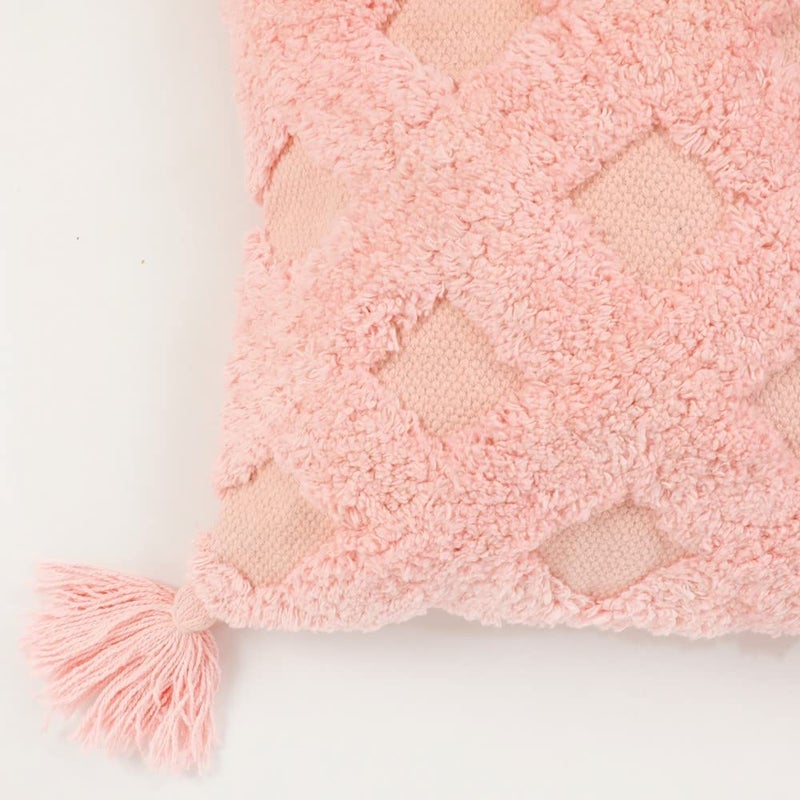 pepme pepme Criss Cross Tufted Cushion Cover Pink 12x12 inches  - Image 4