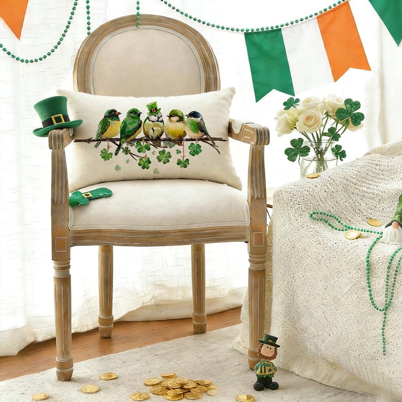 RABUSOFA St.Patricks Day Pillow Covers 12x20 Inch,Birds Shamrock St Patricks Day Decorations Holiday Spring Decorative Pillow Case Decor for Sofa Couch Green - Image 3