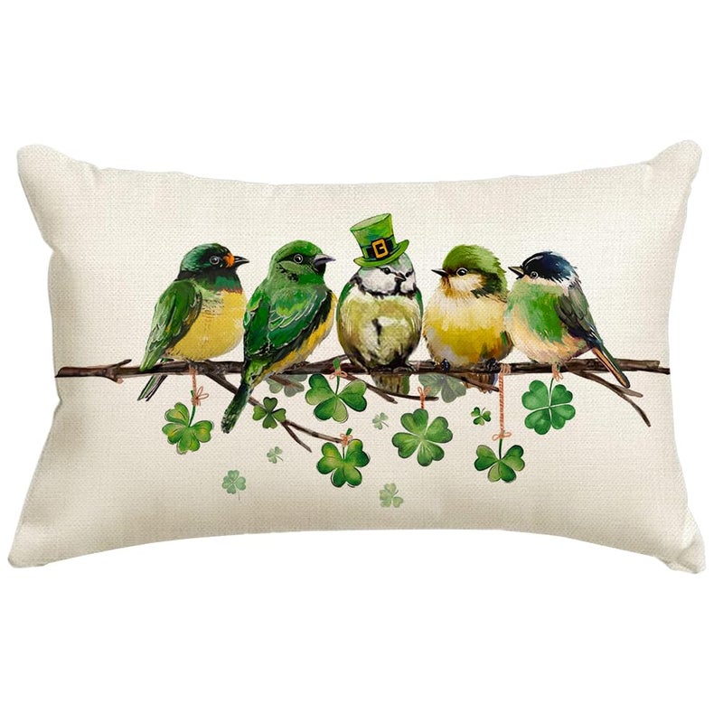 RABUSOFA St.Patricks Day Pillow Covers 12x20 Inch,Birds Shamrock St Patricks Day Decorations Holiday Spring Decorative Pillow Case Decor for Sofa Couch Green - Image 1