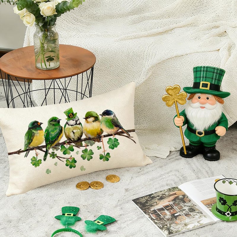 RABUSOFA St.Patricks Day Pillow Covers 12x20 Inch,Birds Shamrock St Patricks Day Decorations Holiday Spring Decorative Pillow Case Decor for Sofa Couch Green - Image 5