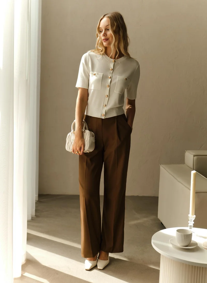 Lichi Short-sleeved knitted cardigan with golden fittings