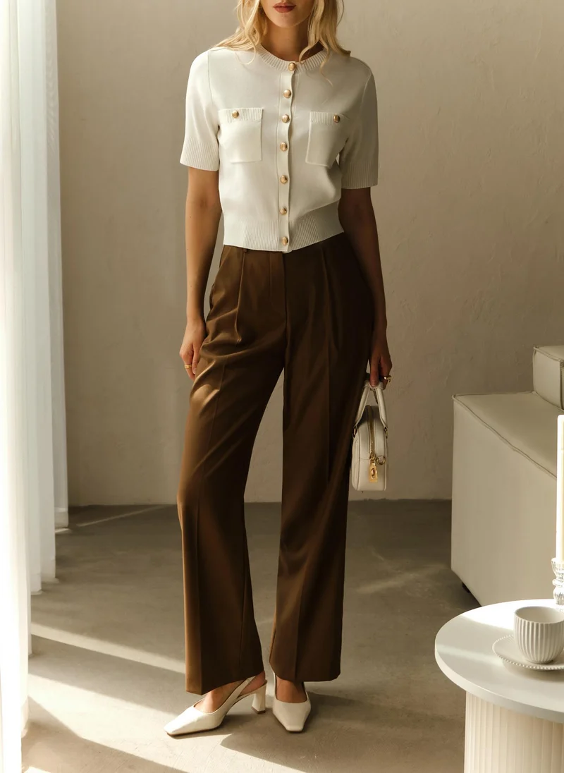 Lichi Short-sleeved knitted cardigan with golden fittings