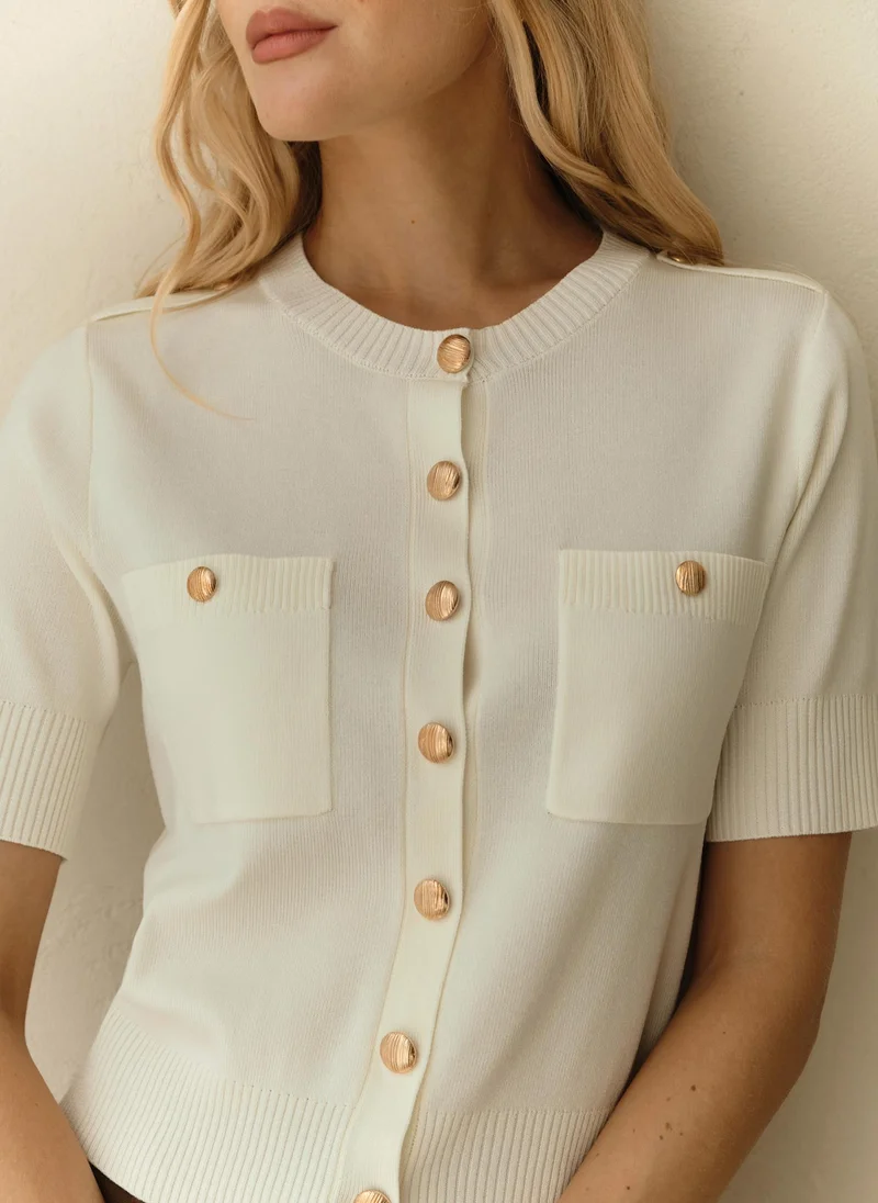 Lichi Short-sleeved knitted cardigan with golden fittings