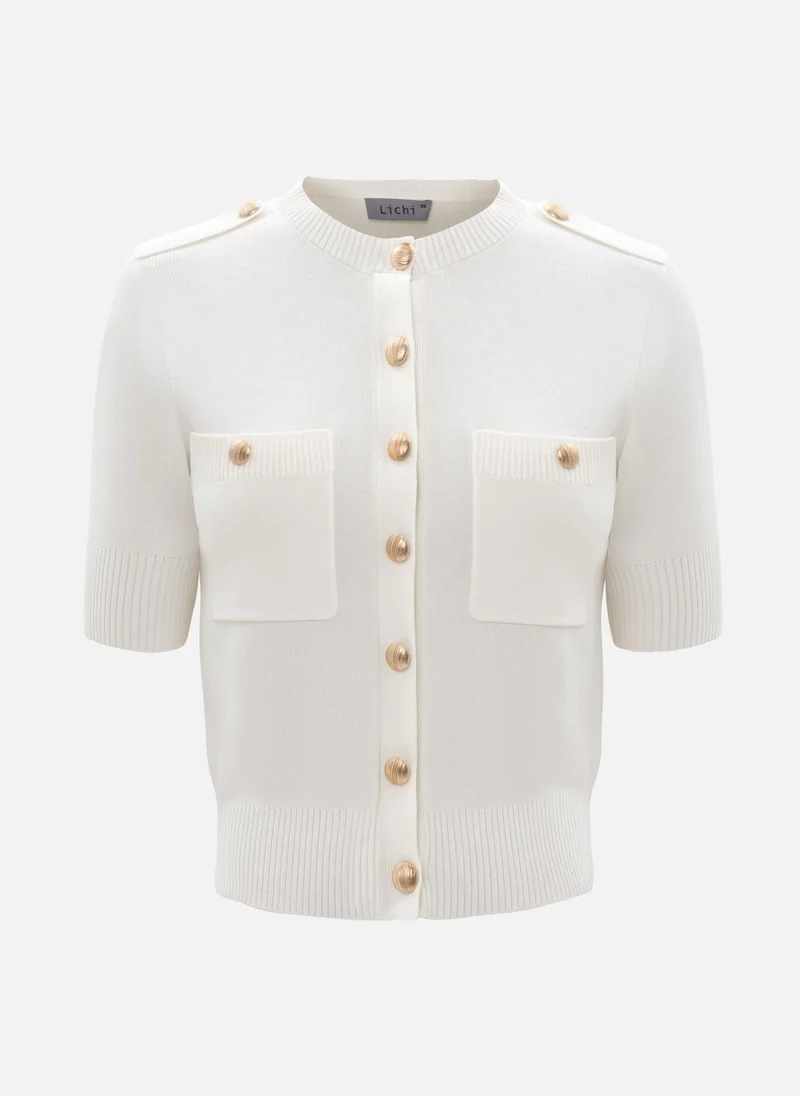 Lichi Short-sleeved knitted cardigan with golden fittings
