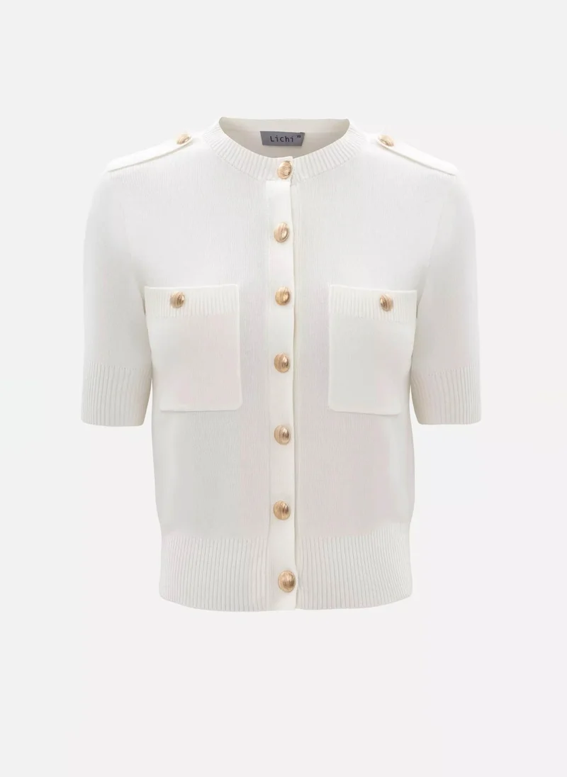 Lichi Short-sleeved knitted cardigan with golden fittings