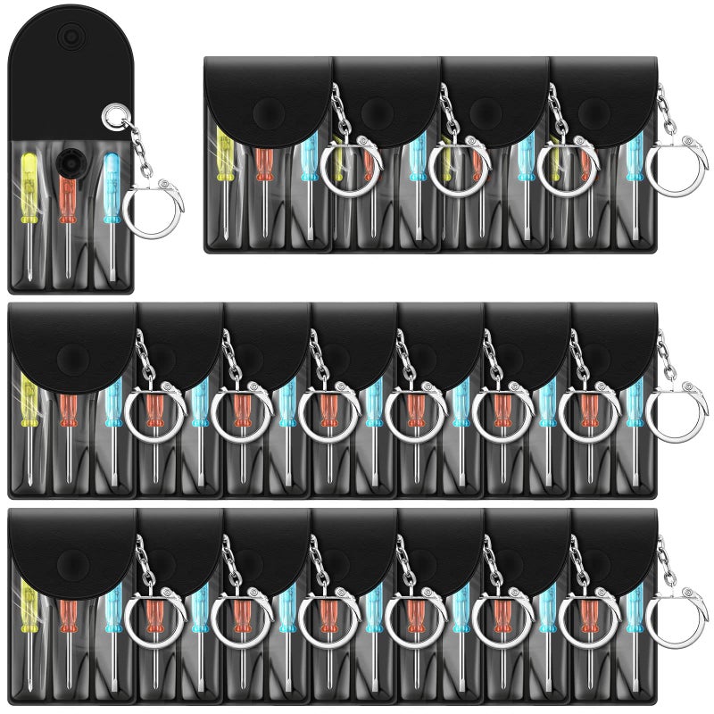 Jutom 20 Set Mini Screwdriver Keychain Set Bulk Includes 3 Mini Screwdrivers in a Portable Pouch with Snap with Hook Bulk Adult Men Employee Coworkers Gifts for Birthday Tool Party Favors Prize