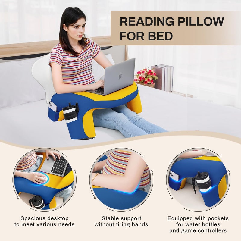 WOGAHEV Reading Pillow, Gaming Pillow for Lap, Bed Desk for Laptop and Writing, Memory Foam Lap Desk for Reading, Working, Playing Steam Deck Switch or Sitting in Bed, Floor Sofa- Yellow - Image 2