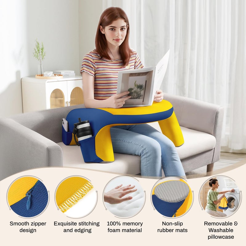 WOGAHEV Reading Pillow, Gaming Pillow for Lap, Bed Desk for Laptop and Writing, Memory Foam Lap Desk for Reading, Working, Playing Steam Deck Switch or Sitting in Bed, Floor Sofa- Yellow - Image 4