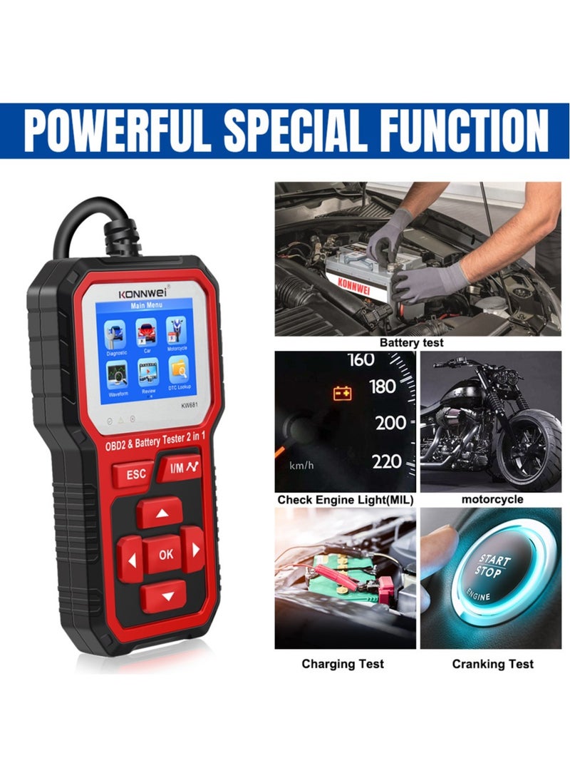 كونوي جهاز فحص بطارية السيارة obd2، 6 فولت 12 فولت، ماسح ضوئي تشخيصي للسيارة 2 في 1، جهاز فحص حمل مولد بطارية السيارة، أداة فحص قارئ رمز المحرك - Image 4
