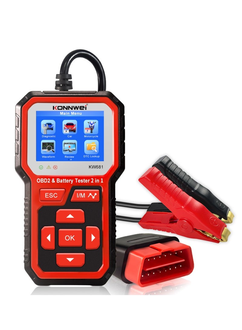 كونوي جهاز فحص بطارية السيارة obd2، 6 فولت 12 فولت، ماسح ضوئي تشخيصي للسيارة 2 في 1، جهاز فحص حمل مولد بطارية السيارة، أداة فحص قارئ رمز المحرك - Image 2