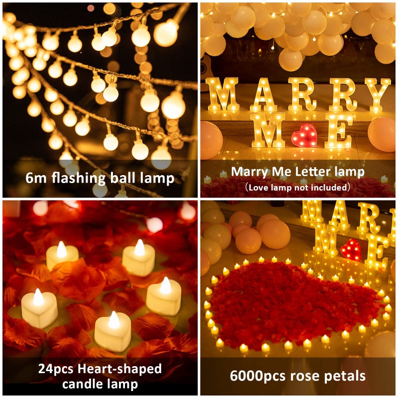 GPUSFAK 6132pcs Marry Me Marquee Light Up Letters- LED Letter Number Light Sign with Round Light Rose Petal Balloons Decoration for Proposal Engagement Wedding Home Table Decor White - Image 5