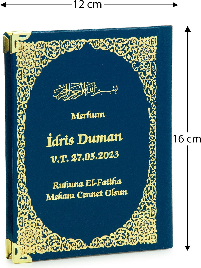 ايهفان Ihvan 50 Pieces Name Printed Verse-Hand Kursi Patterned Gilded Leather Hardcover Bag Boy Yasin Book Mevlüt Gift 128 Pages Navy Blue