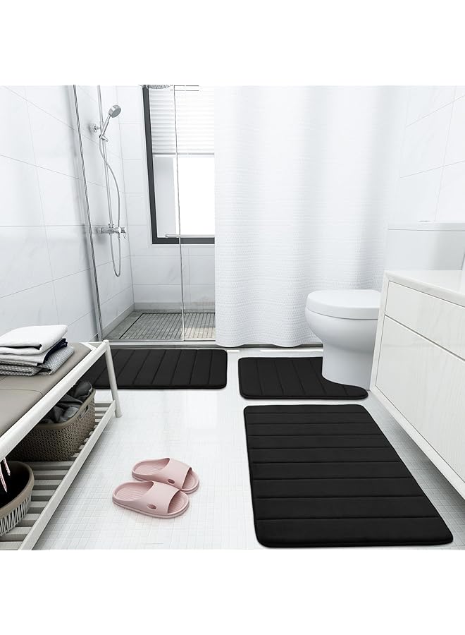 erorex 20 Inch X 32 Inch 50X80Cm Black Memory Foam Soft Bath Mats Non Slip Absorbent Bathroom Rugs Rubber Back Runner Mat For Kitchen Bathroom Floors 50Cm X 80Cm Black - Image 2