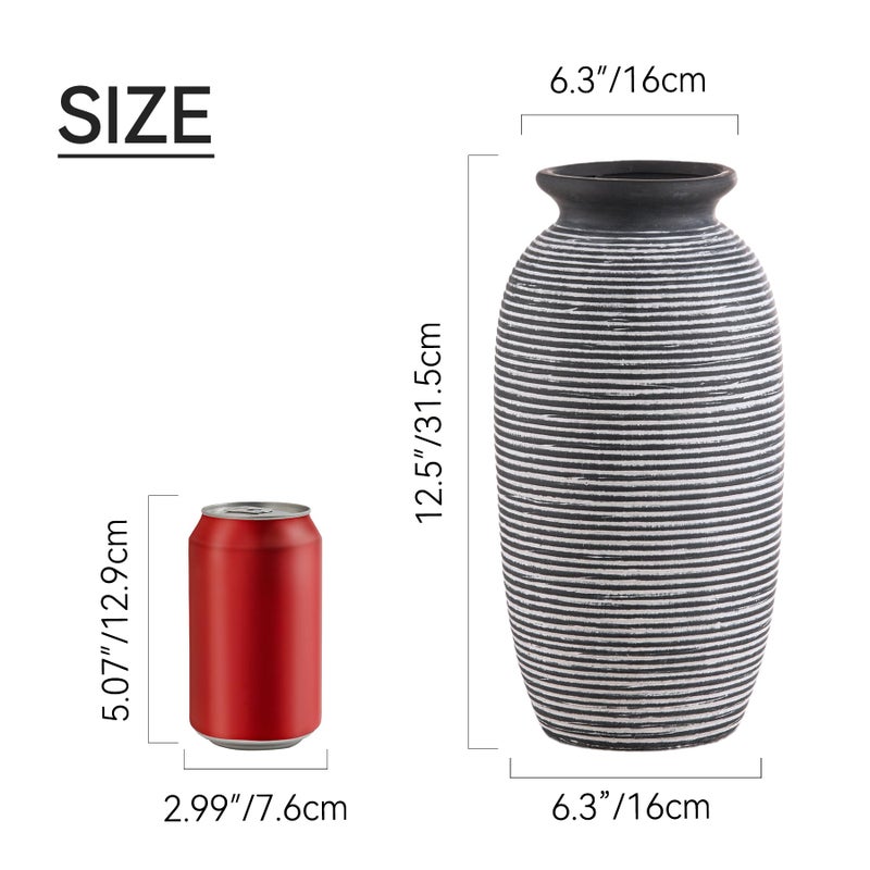 ooit Ceramic Rustic Flower Vase, Large Farmhouse Vases Home Decor, 12.5" Tall Pottery Decorative Pampas Vase for Table Living Room Entryway Mantel Bookshelf Bedroom Bathroom Kitchen - Image 2