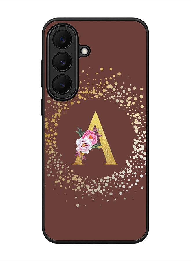 Stylizedd Rugged Case for Samsung Galaxy S26 FE- Slim Fit Hybrid Rubber Cover Floral Monogram - A (Brown)