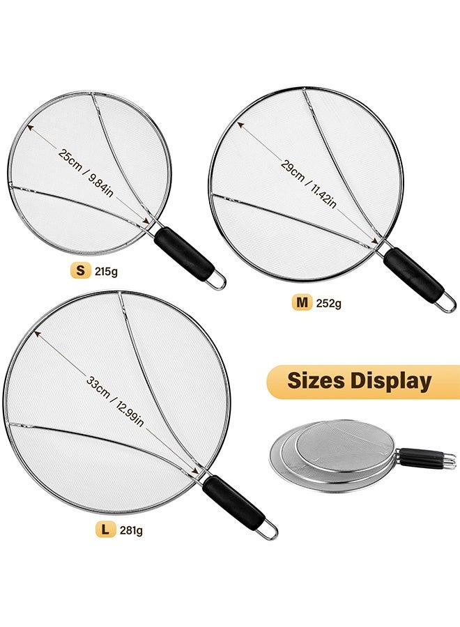 Peachjoy Splatter Screen for Frying Pan 13" 11.5" 9.8" Stainless Steel Fine Mesh Grease Splatter Guard with Comfort Silicone Handles and Resting Feet for Prevent Oil Splatter Safe Cooking - Image 2