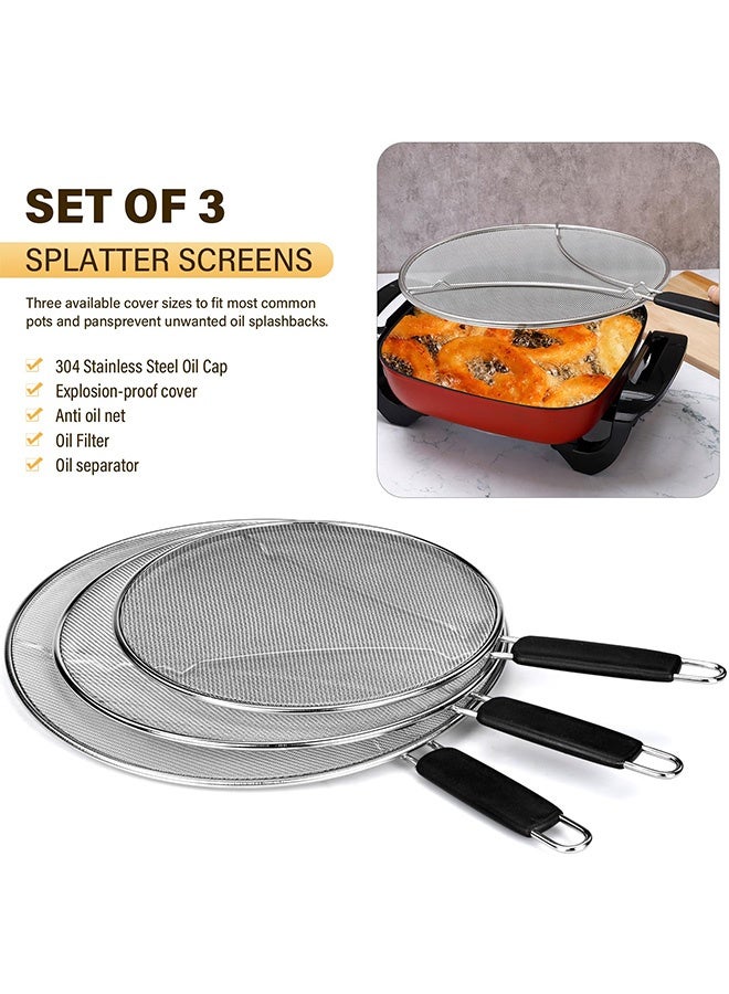 Peachjoy Splatter Screen for Frying Pan 13" 11.5" 9.8" Stainless Steel Fine Mesh Grease Splatter Guard with Comfort Silicone Handles and Resting Feet for Prevent Oil Splatter Safe Cooking - Image 4