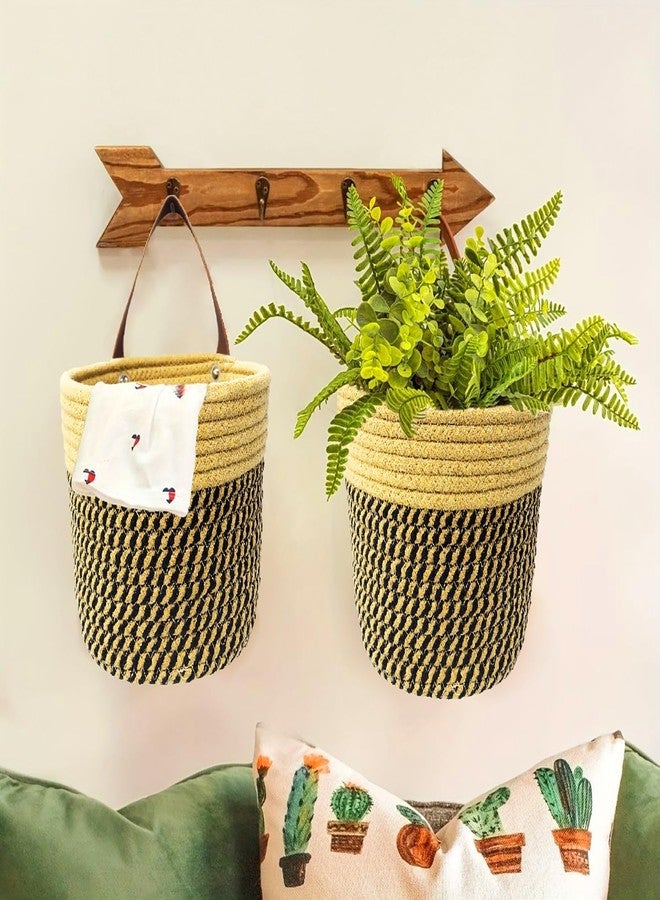 Prudance Wall Hanging Basket, 5" x 6" Small Hanging Storage Basket Cotton Rope Planter Basket with Handle for Organizing - Image 4