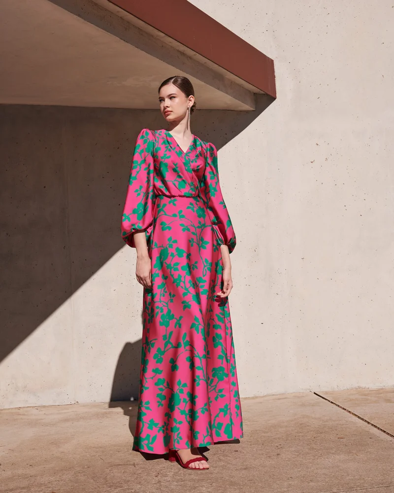 روسا كلارا Aire Barcelona Satin Long Cocktail Dress